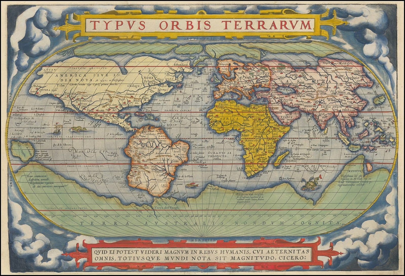 Abraham Ortelius's world map from the Theatrum Orbis Terrarum, 1572.